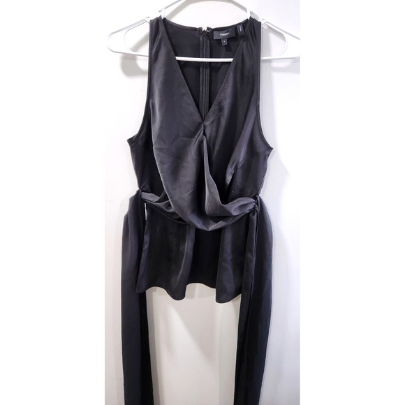 Theory Tops - Theory Black Satin Tie Wrap Top Sleeveless V-Neck Blouse Size 6